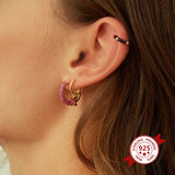 925 Silver Hoop Earrings Crystal Pave Rainbow Women Jewelry