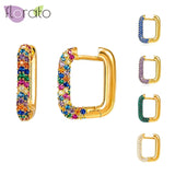 925 Silver Hoop Earrings Crystal Pave Rainbow Women Jewelry