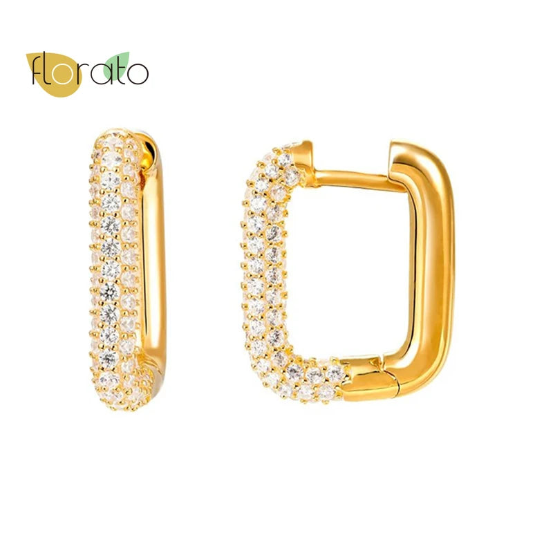 925 Silver U-Shaped Huggie Hoop Earrings with Zircon