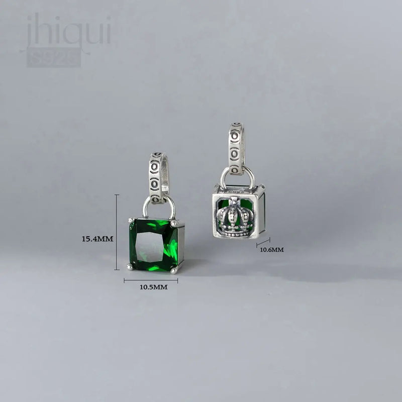 925 Silver Green Zircon Crown Charm Pendant for Jewelry Making