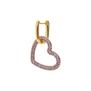 925 Silver Geometric Hoop Earring CZ Crystal Heart Pendant