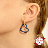 925 Silver Geometric Hoop Earring CZ Crystal Heart Pendant