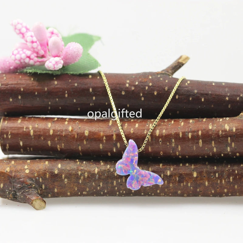 925 Silver Purple Butterfly Opal Necklace