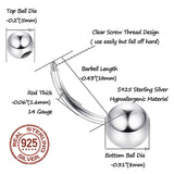925 Silver Belly Button Ring 14G Curved Barbell Body Piercing