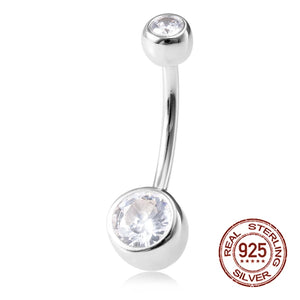 925 Silver Round Belly Button Ring 14G Navel Body Piercing Jewelry