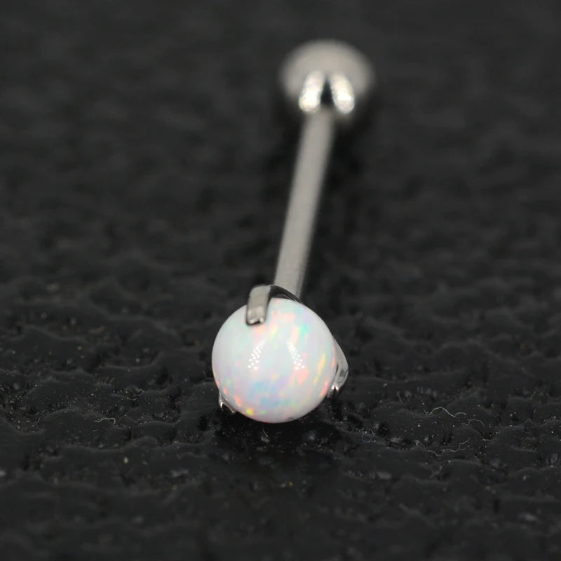 G23 Titanium Tongue Rings Opal Gem Ball 1.6x16mm Body Jewelry 14g