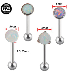 G23 Titanium Tongue Rings Opal Gem Ball 1.6x16mm Body Jewelry 14g