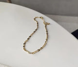 925 Sterling Silver Golds Chain & Leaf Branch Anklet Bracelet