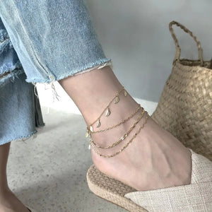 925 Sterling Silver Golds Chain & Leaf Branch Anklet Bracelet