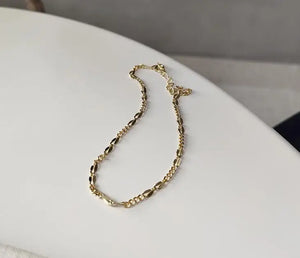 925 Sterling Silver Golds Chain & Leaf Branch Anklet Bracelet