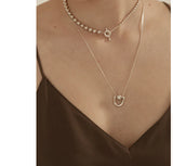 925 Silver Lucky Ball & Geometric Choker Necklace Pendant TLX946