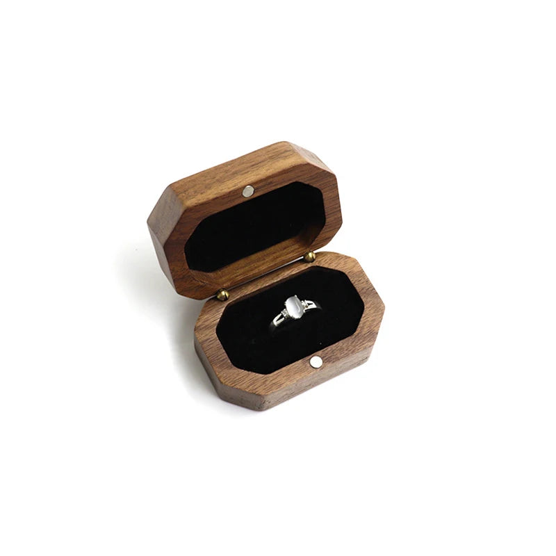 Vintage Walnut Jewelry Box Ring Storage Flannel Hand Proposal Ring Box