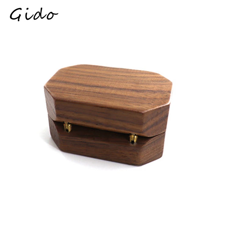 Vintage Walnut Jewelry Box Ring Storage Flannel Hand Proposal Ring Box