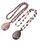 BloodStone Natural Oval Jades Rhodonite Teardrop Agates Beads Pendant Necklace