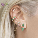 Boho Crystal Ear Cuff Earrings Stackable Tassel Clip Earrings