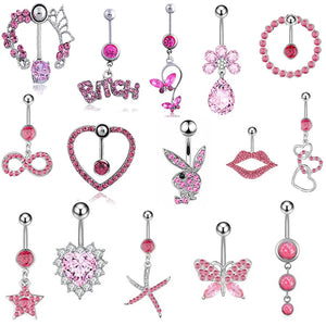 Boho Pink Zircon Belly Button Ring Dangle
