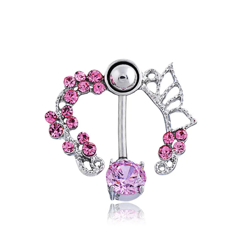 Boho Pink Zircon Belly Button Ring Dangle