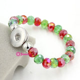 Christmas Interchangeable Snap Jewelry Red Green Crystal Beaded Stretch Bracelet