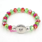Christmas Interchangeable Snap Jewelry Red Green Crystal Beaded Stretch Bracelet