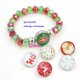 Christmas Interchangeable Snap Jewelry Red Green Crystal Beaded Stretch Bracelet