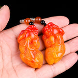 Hand Carved Chinese Colorful Jade Pixiu Pendant Necklace Amulet Luck Men
