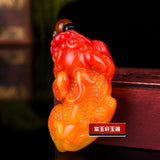 Hand Carved Chinese Colorful Jade Pixiu Pendant Necklace Amulet Luck Men