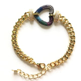 Clear Fuchsia Turquoise Zirconia Love Heart Bracelet