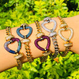 Clear Fuchsia Turquoise Zirconia Love Heart Bracelet