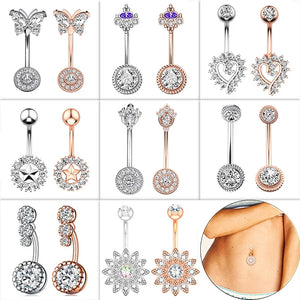 Crown Belly Button Ring 14G Navel Piercing Surgical Steel Crystal Belly Barbell