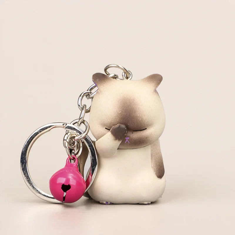 1PC Shy Cat Keychains Chubby Kitten Keyring Bag Ornament Women Jewelry