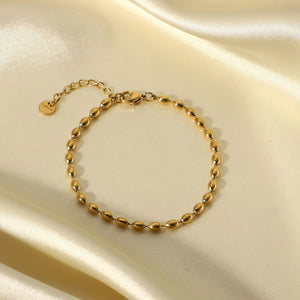 Stainless Steel Oval Beaded Chains Bracelet For Women Girls