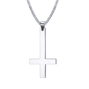 Upside Down Cross Necklace Stainless Steel Pendant Chain 3 Colors