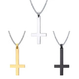 Upside Down Cross Necklace Stainless Steel Pendant Chain 3 Colors