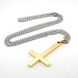 Upside Down Cross Necklace Stainless Steel Pendant Chain 3 Colors