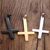 Upside Down Cross Necklace Stainless Steel Pendant Chain 3 Colors