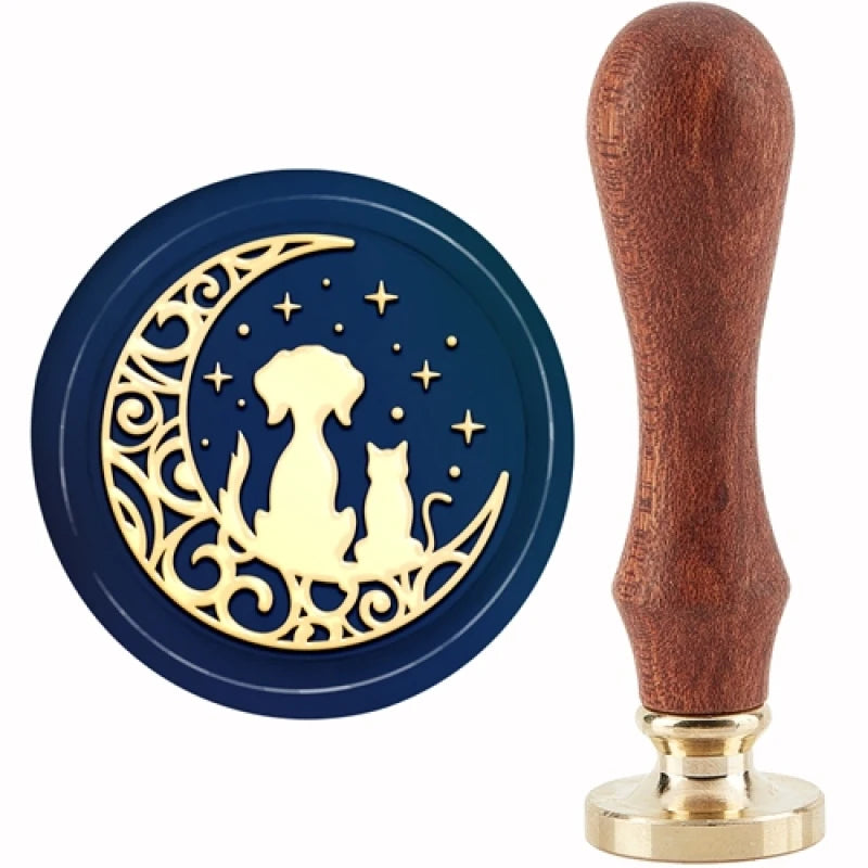 Dog & Cat Wax Seal Stamp 30mm Brass Head Sealing Stamp with Wooden Handle