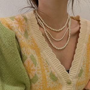 Multilayer Pearl Necklace Vintage Wedding Statement Necklace