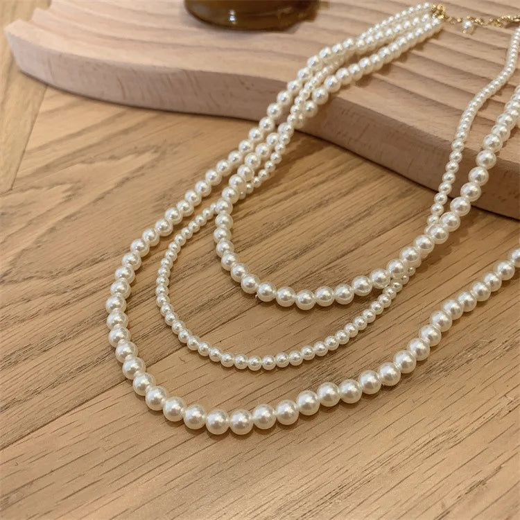 Multilayer Pearl Necklace Vintage Wedding Statement Necklace
