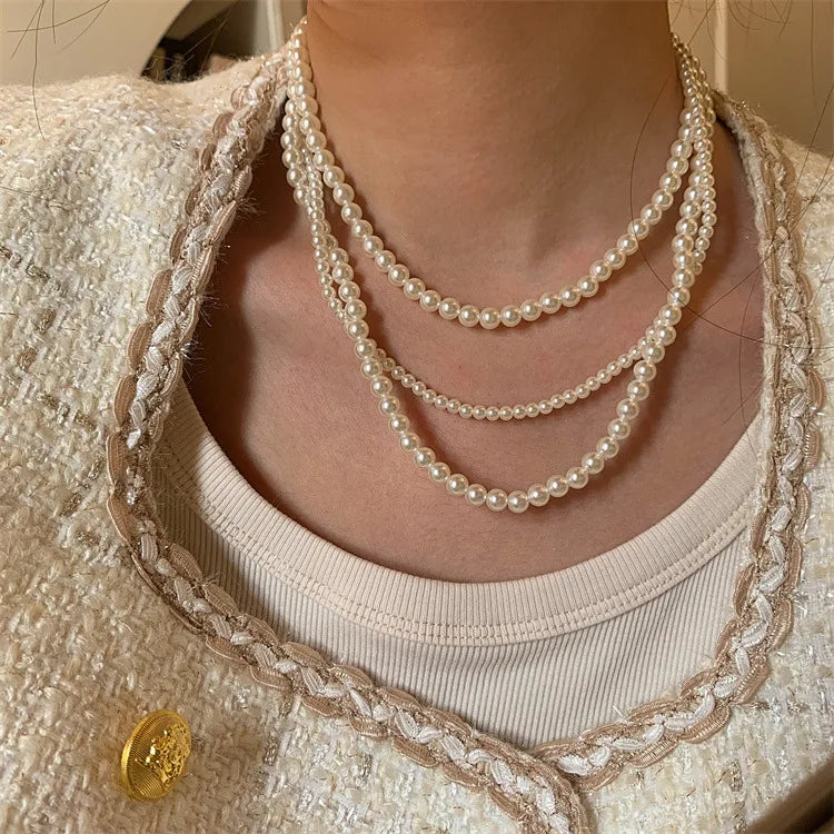 Multilayer Pearl Necklace Vintage Wedding Statement Necklace