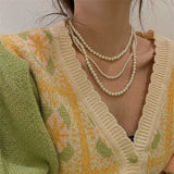 Multilayer Pearl Necklace Vintage Wedding Statement Necklace