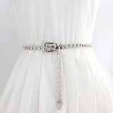Women Pearl Belt Waist Belt Elastic Buckle Pearl Chain Belt Female