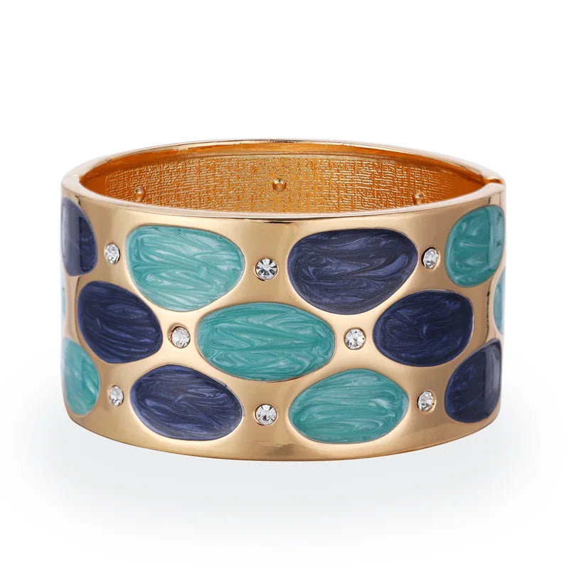 European Oil Drop Wide Bangle Cuff Bracelet for Women