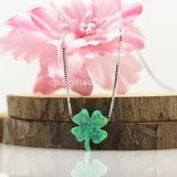 Green Clover Opal 925 Silver Necklace for Women