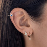 18K Plated Zircon Eye Tassel Earrings Crystal Dangle Cartilage Stud Piercing