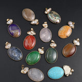 Natural Gem Shell Crystal Agate Oval Pendant DIY Necklace Jewelry 58x30mm