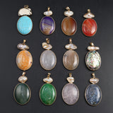 Natural Gem Shell Crystal Agate Oval Pendant DIY Necklace Jewelry 58x30mm