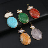 Natural Gem Shell Crystal Agate Oval Pendant DIY Necklace Jewelry 58x30mm