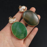 Natural Gem Shell Crystal Agate Oval Pendant DIY Necklace Jewelry 58x30mm