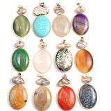 Natural Gem Shell Crystal Agate Oval Pendant DIY Necklace Jewelry 58x30mm