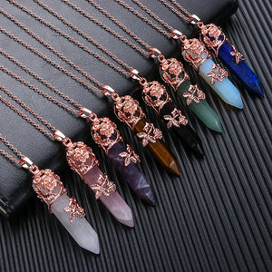 Hexagonal Healing Crystal Necklace Amethyst Quartz Reiki Healing Pendant